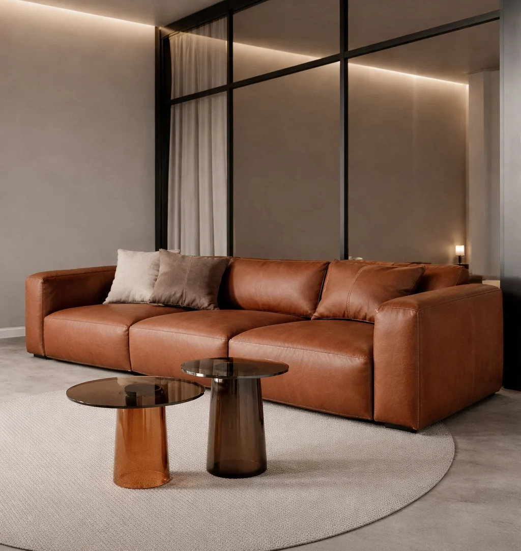 Divano residenziale rivestito in pelle di design